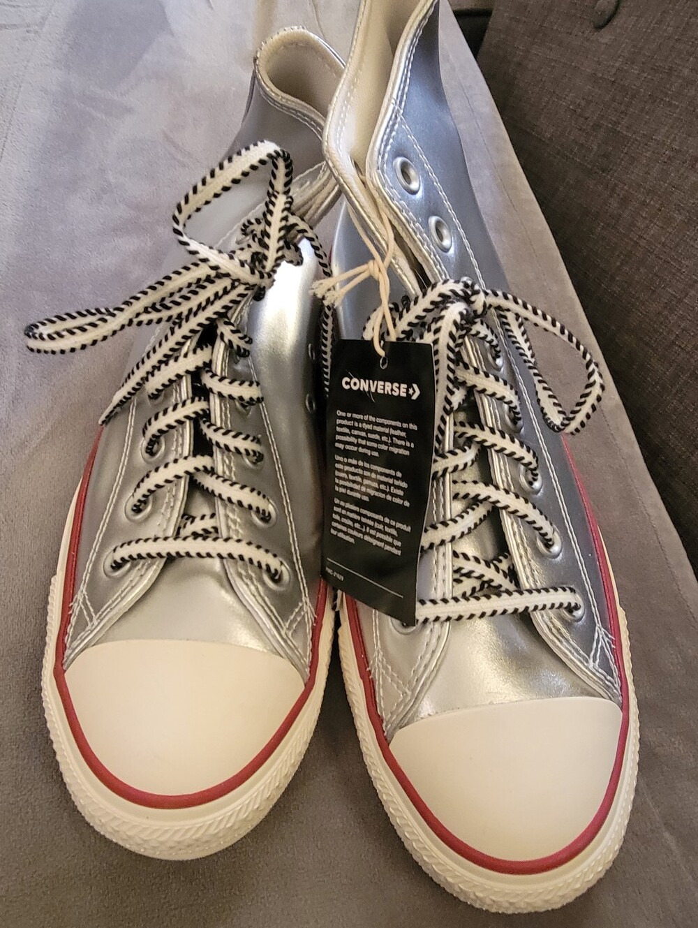 Converse Silver Metallic High Top Sneakers with Red Trim